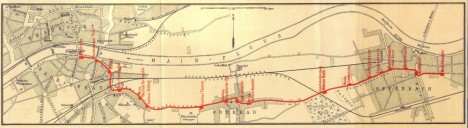 Linienplan der Frankfurt-Offenbacher Trambahn-Gesellschaft aus dem Jahre 1885