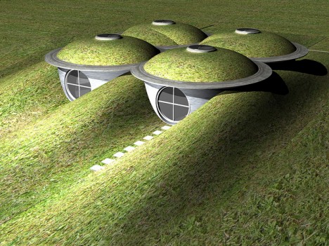 Dieses visionäre „SubHouse“ wurde mit 4 standardisierten Betonwassertanks konzipiert, jedes „Zimmer“ misst 3,4m im Durchmesser und ist 2,7m hoch. (Foto und Entwurf: Mr Thinktank)