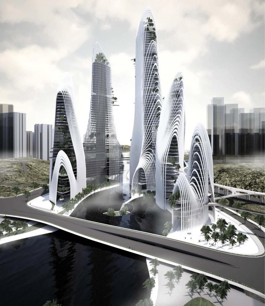 Shan Shui City ist eine Symbiose aus Tradition, postmodernem Bauen und Natur