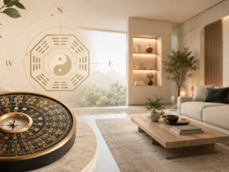 Feng-Shui-Kompass im minimalistischen Wohnzimmer